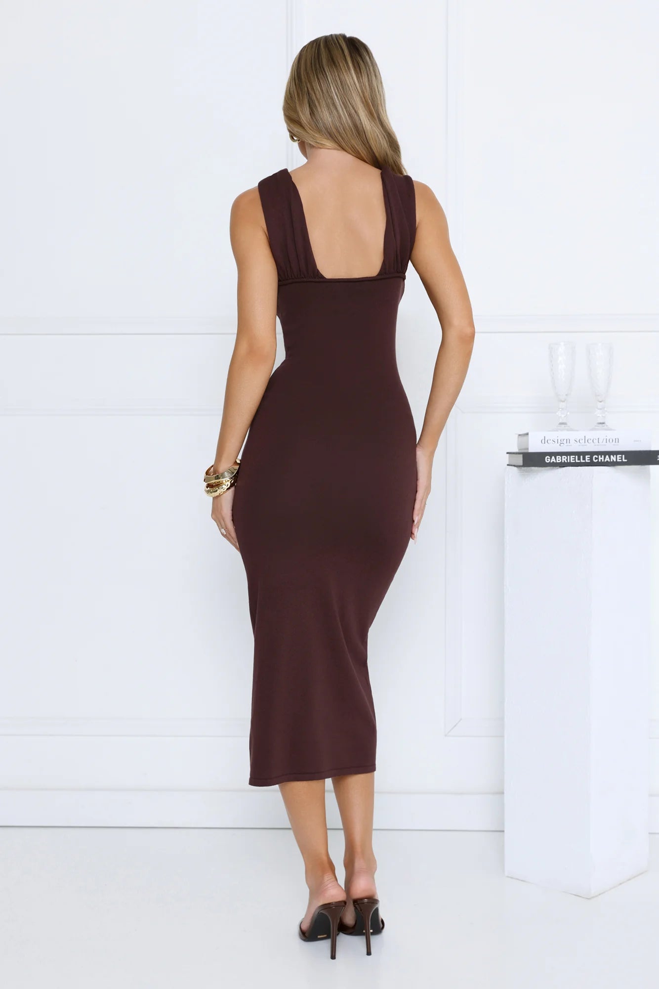 Gilded Nights Midi Dress Brown